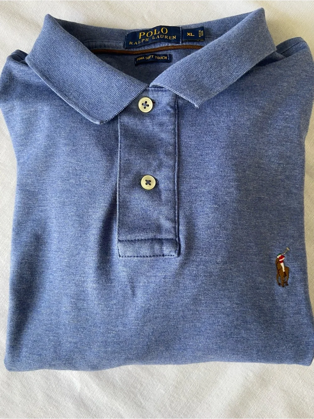 Ralph Lauren Men’s Heathered Blue Long-Sleeved Polo Shirt with Embroidered Pony